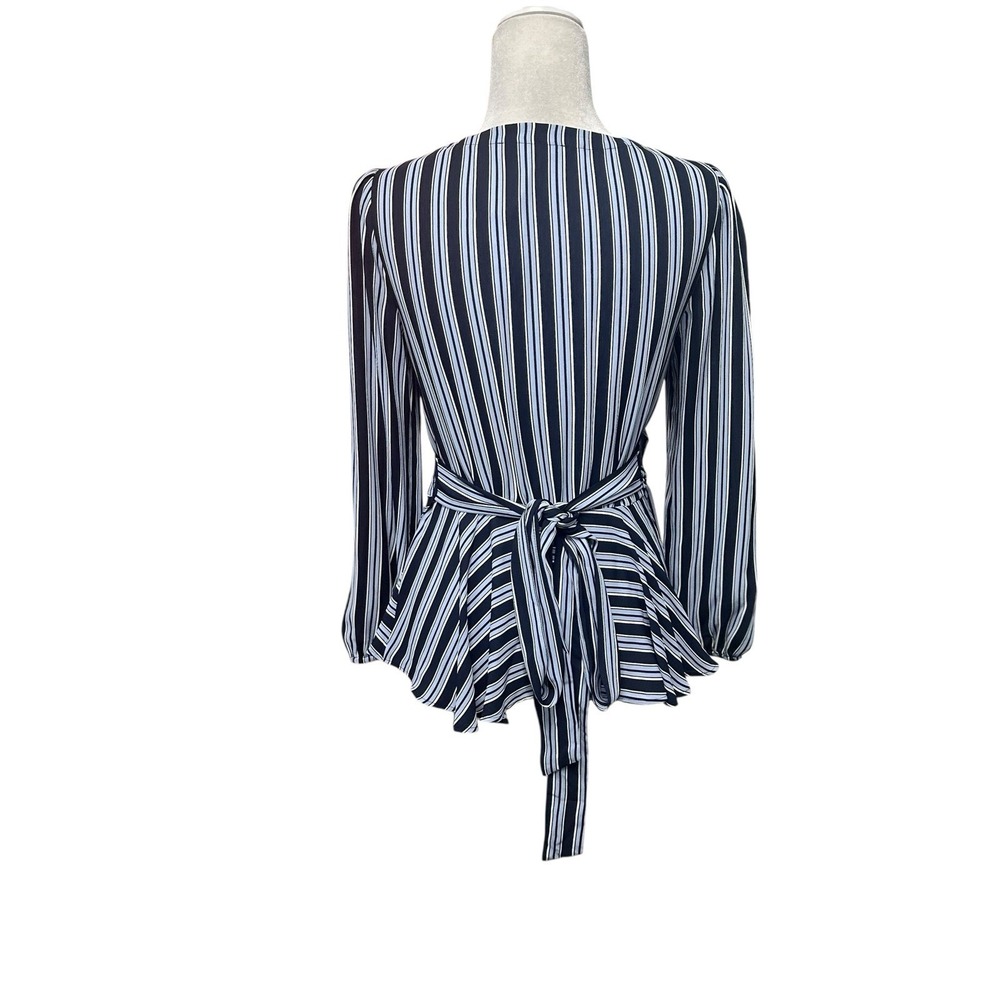 Ann Taylor LOFT Women Size XS Blue Striped Long Sleeve Peplum Tie Wrap Tunic NEW - Picture 6 of 10